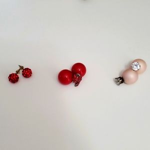Earring bundle,set of 3, Red and Pink